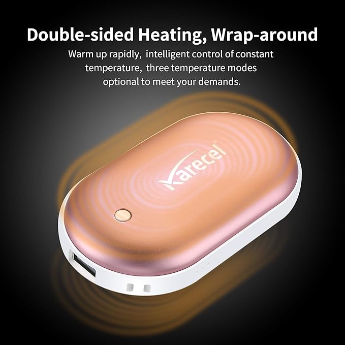 Karecel Hand Warmers Rechargeable 2 Pack, 10400mAh Double-Sided Heat Electric Handwarmers Powerbank, 4-inch Full-Surface Heat, Portable Camping Hand Warmers, Men Gifts for Christmas, Winter Essentials