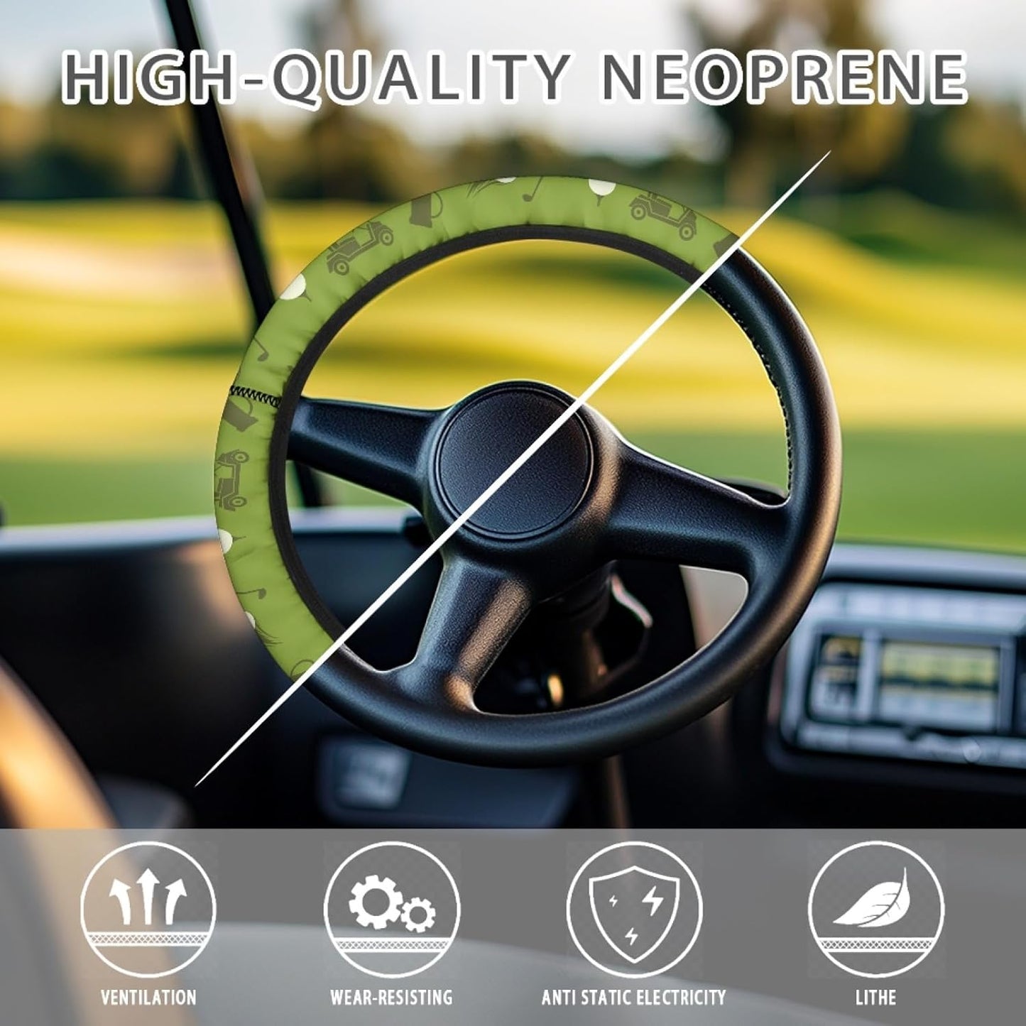 Golf Theme Golf Cart Steering Wheel Cover Green Golf Cart Steering Wheel Covers for Club Car Steering Wheel Cover Easy to Use and Clean