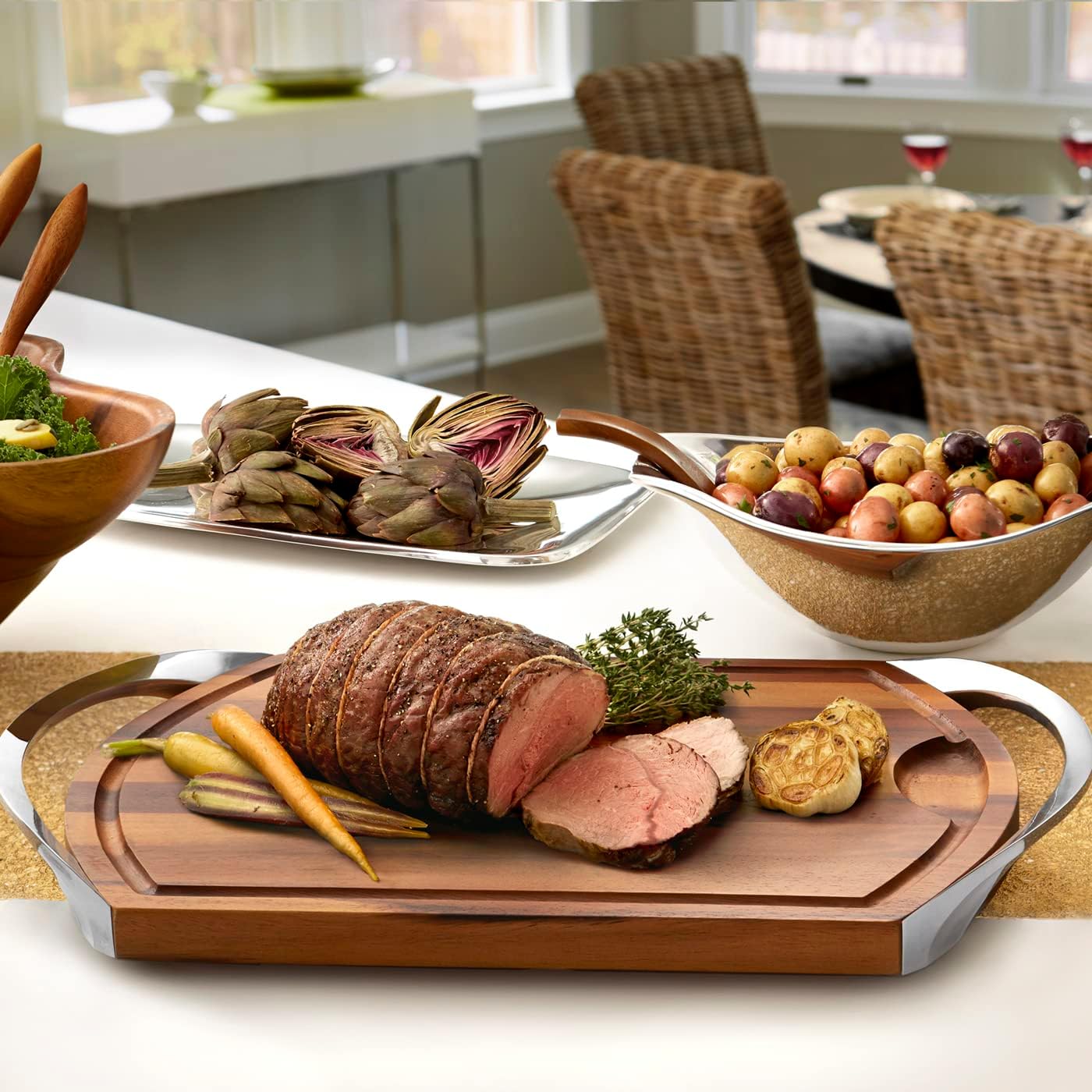 Nambe Marupa Rectangular Platter | 18-inch Serving Tray for Entertaining, Party, Appetizers, Fruit, Food, Sushi | Meat Serving Dish | Freezer and Oven Safe Serving Tray | Made of Metal Alloy