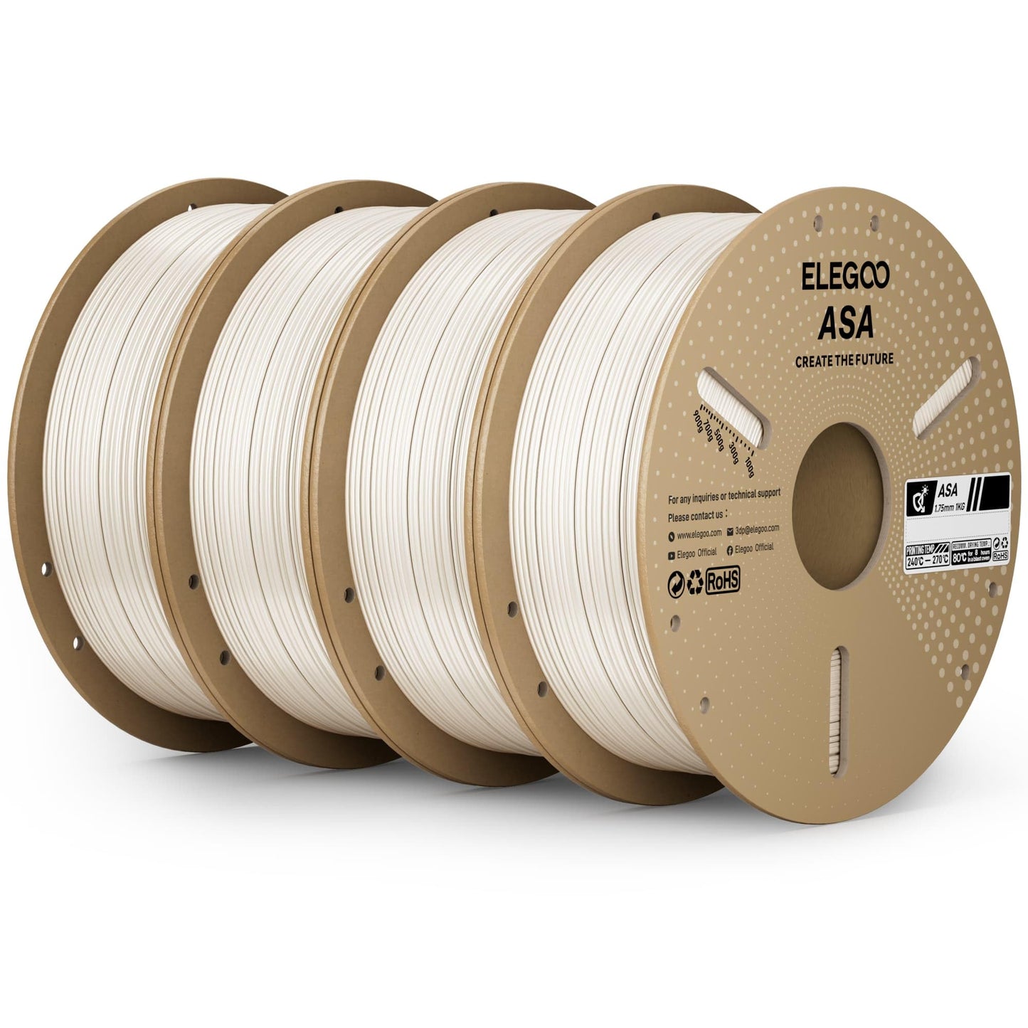 ELEGOO ASA Filament 1.75mm White 4KG, UV & Weather Resistant 3D Printer Filament Bundle for Outdoor Functional Parts, High Impac