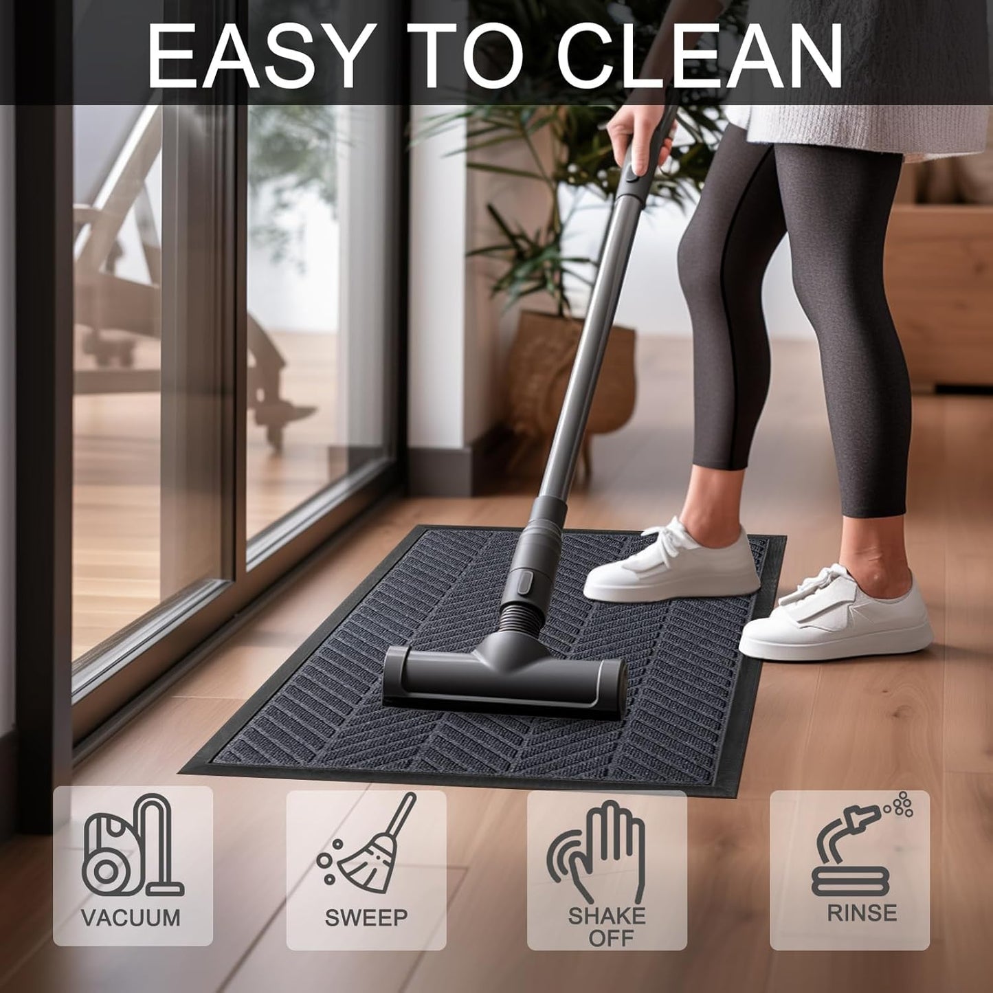 Front Door Mat 29.5"x17" Indoors Outdoors Welcome Mats, Waterproof Non-Slip Rubber Backing Heavy Duty Doormat Outside Entrance, Low Profile Entryway Rugs Floor Mat for Patio, Pattern A Grey
