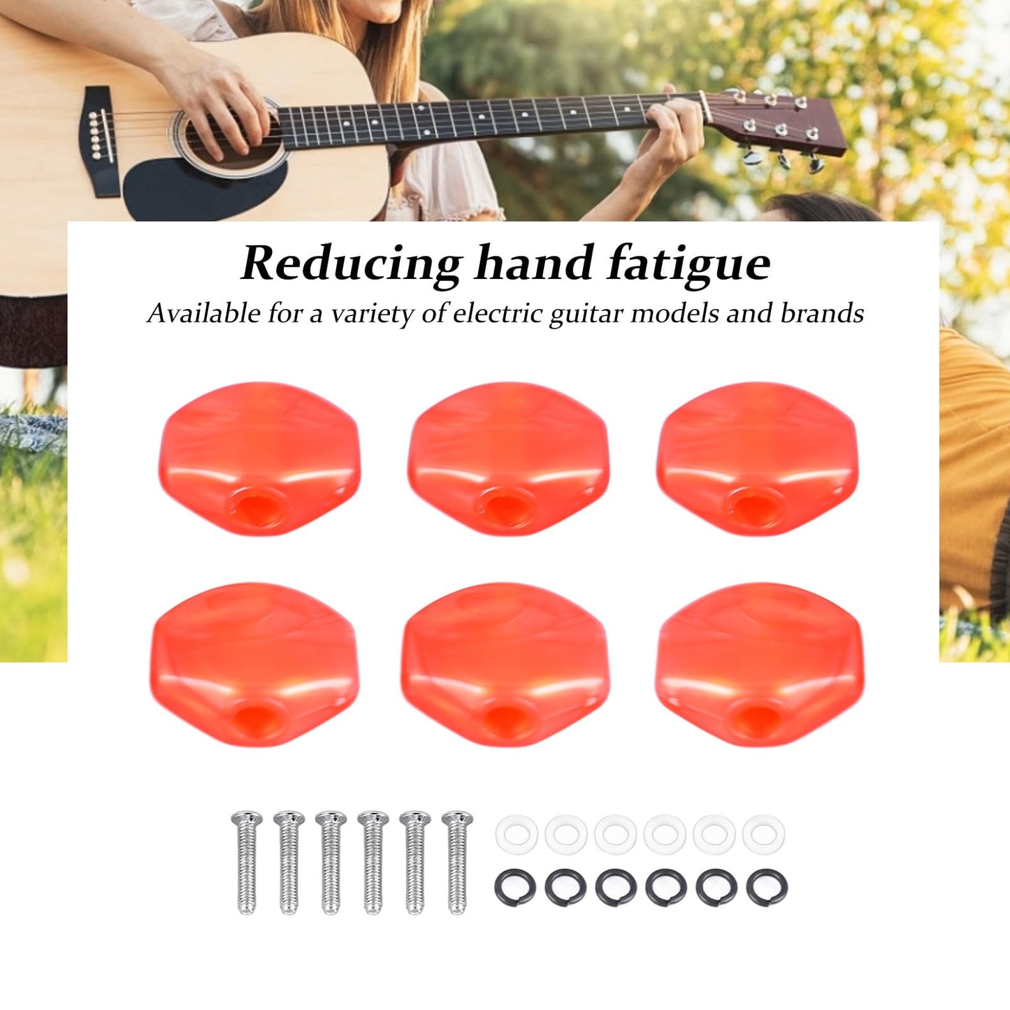 6Pcs Guitar Tuning Peg Cap Plastic Tuner Key Cover Machine Head Knob Cap For Replacement Guitar Tuner Pegs (Red)