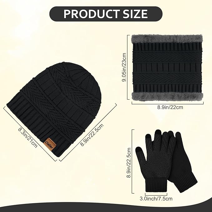 Winter Hats for Women Beanie Hat Warm Thick Knit Skull Cap Hat and Scarf Gloves Sets