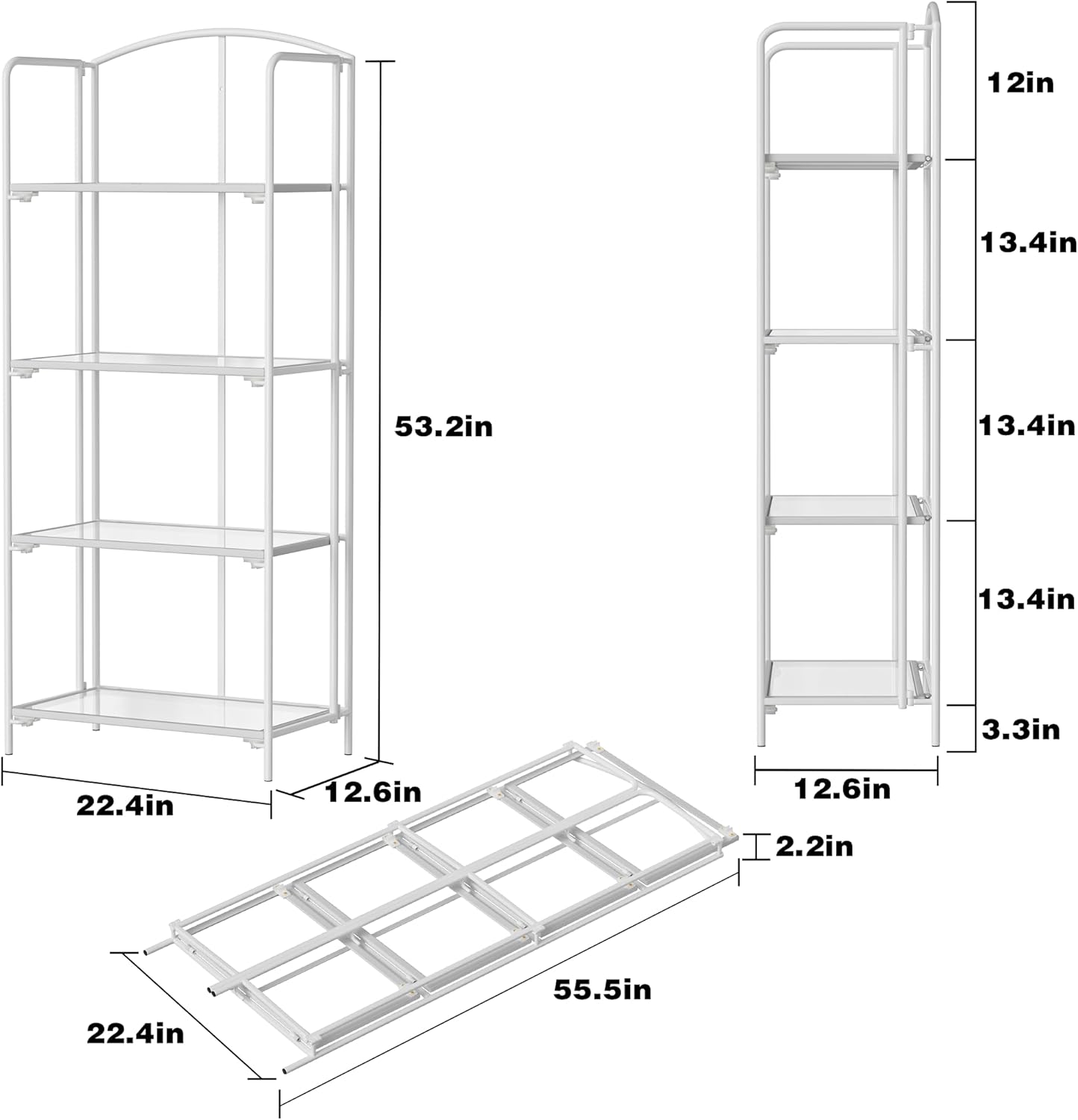 Crofy No Assembly Folding Bookshelf for Living Room, 4 Tier White Collapsible Book Shelf for Home Office, Portable Bookcase Storage Organizer