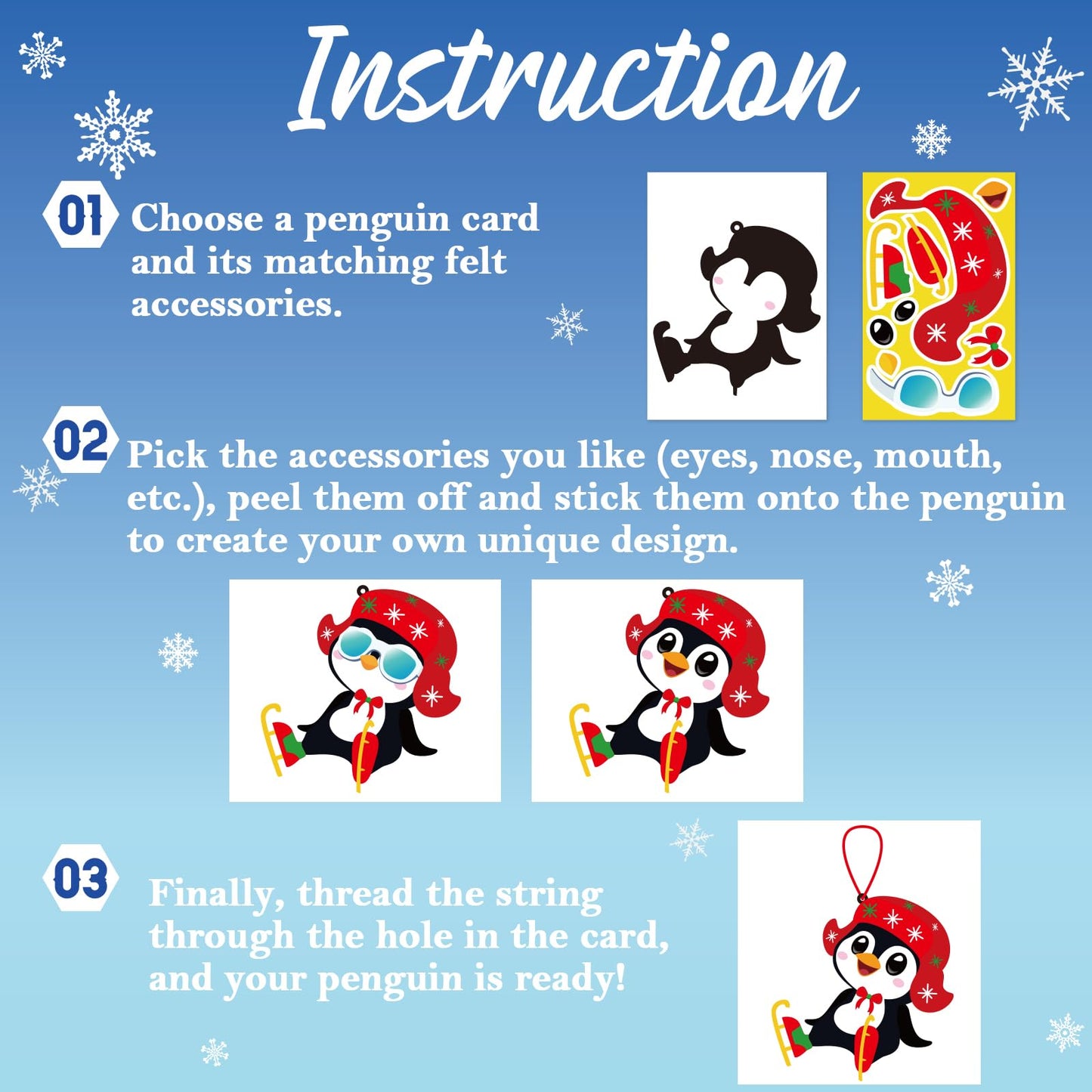 Moon Boat 40 Sets Christmas Crafts Penguin DIY Hanging Decorations Holiday Winter Craft Home Activities Party Favors