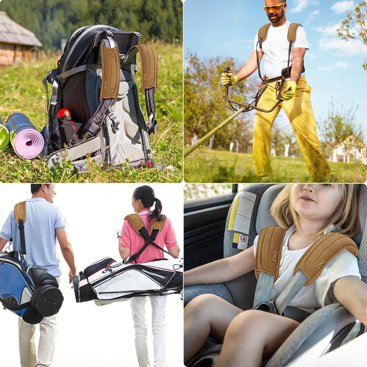 ZINZ 2-Pack Universal Shoulder Pad with Ultra Thick Cushion for Bag Luggage Bag Crossbody, Plus Long & Anti-Slip & Breathable,Khaki
