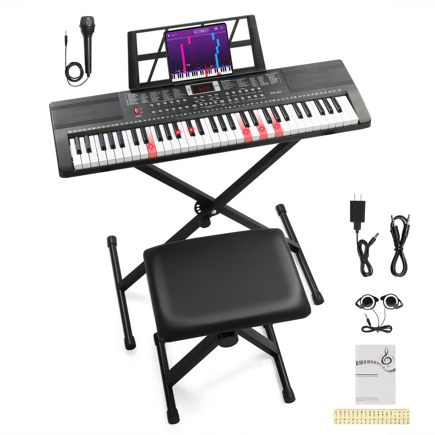 Ktaxon 61 Key Keyboard Piano Electric Keyboard, Electric Piano Set with Headphones, Microphone, Music Rest, Power Adapter, Piano