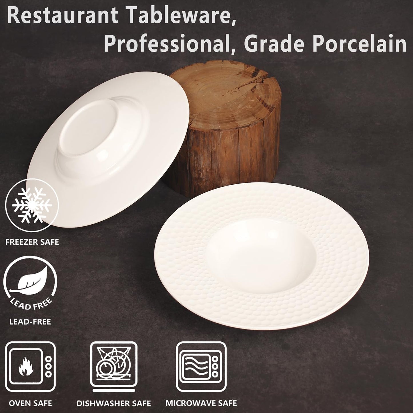 Ceramic Wide Rimmed Soup Plate, Soup Bowl 10.5 oz, Pasta Bowl Set of 4, White Shallow Bowl Plate with Rim, Best choice for high-end restaurants, hotels, and foodies,11 Inch