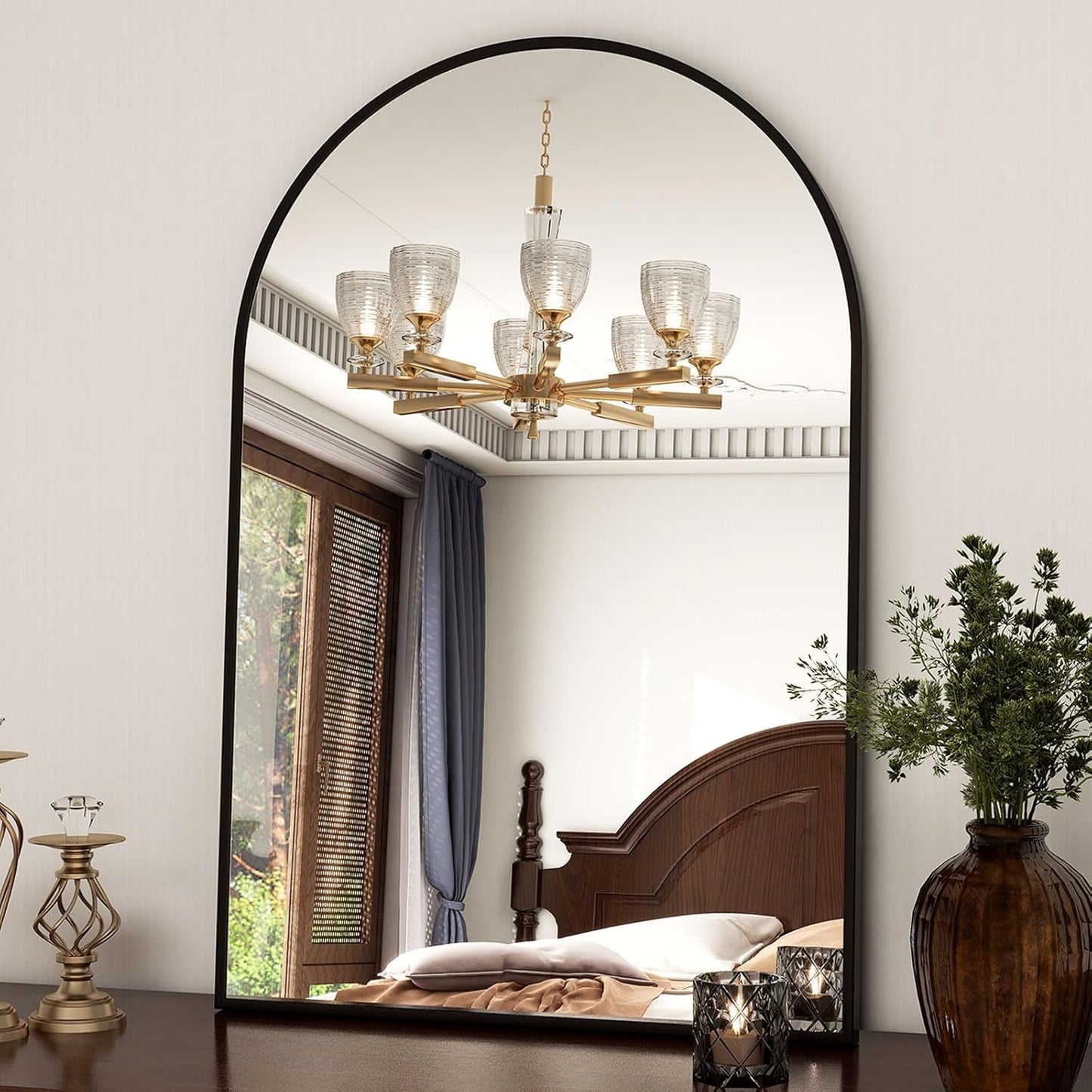 26"x38" Arched Wall Mirror for Bathroom, Black Vanity Mirror for Bedroom, Living Room, Entryway, Decorative Hanging Mirror for Wall