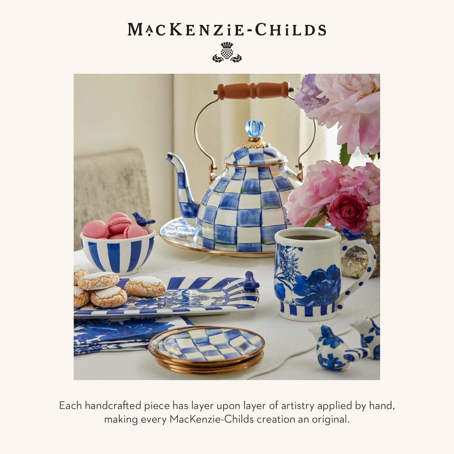 MACKENZIE-CHILDS Enamel Bowl, Serving Bowl for Entertaining, Everything Bowl, Blue-and-White Royal Check
