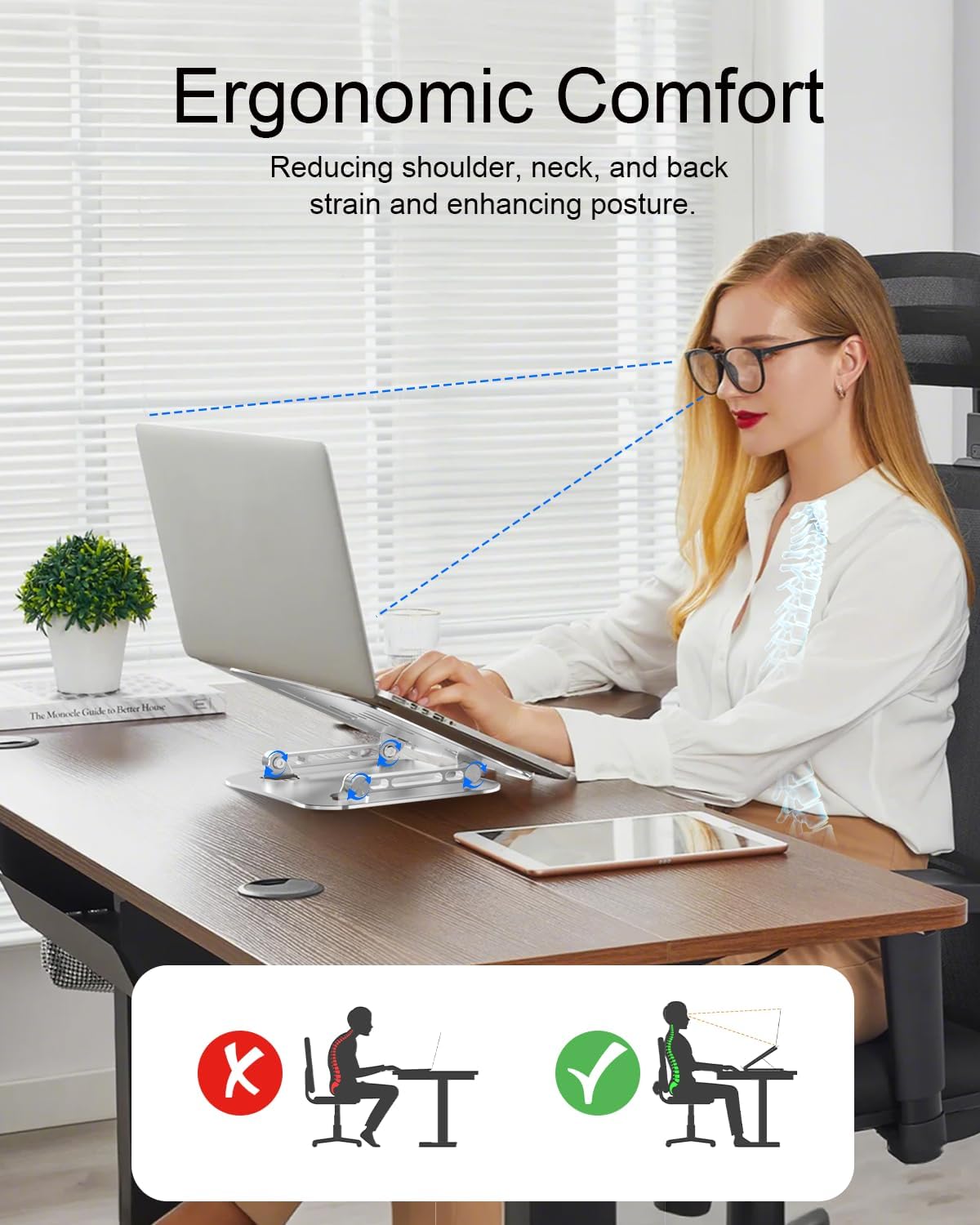 Laptop Stand for Desk Adjustable Computer Stand Foldable Laptop Riser Notebook Holder Adjustable Height for MacBook PC Computer Notebook Office Desk Accessories 10-17 Inch