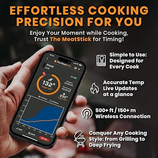 MeatStick X WiFi Kit [Unlimited Range] | Duo Sensors Smart Wireless Meat Thermometer with Bluetooth | for Smoking, Grilling, BBQ, Air Fryer, Deep Frying, Oven, Sous Vide, Rotisserie