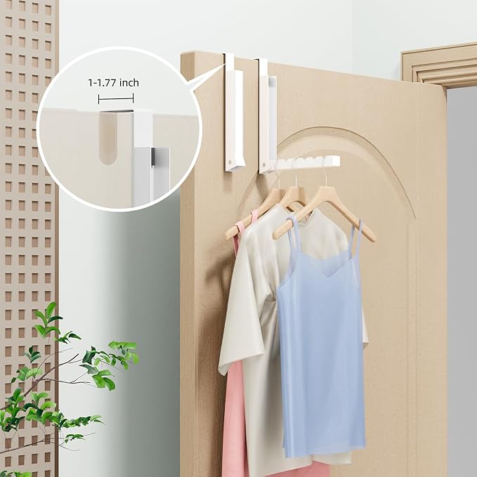 2 Pack Over The Door Hangers, Folding Over The Door Drying Rack for Laundry, Over The Door Clothes Hanger, Door Hanger for Clothing, Over The Door Hooks, Door Clothes Drying Rack,Portable,White