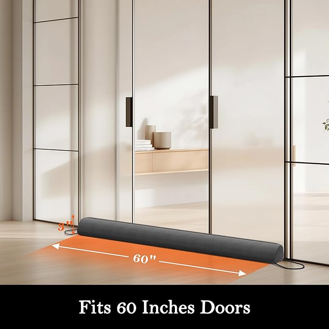 Sunolga Door Draft Stopper Blocks Hot and Cold Air with Removable Washable Cover for Bottom of Door, All-Season Seal Strip for Wind, Noise, Door Sweep for Gaps Up to 3", Home Essentials, 60", Gray