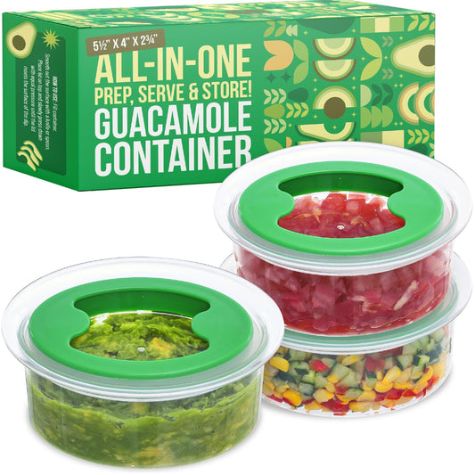 IMPRESA Oval Guacamole Keeper - Pack of 3, 1.5-Cup, Green Airtight Seal & Guacamole Preserver - Stackable Design & Guac Storage Container - Dishwasher-Safe