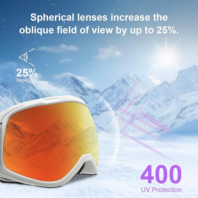 Kids Ski Goggles REVO Snow/Snowboard Goggles for Boys Girls Youth Anti-Fog UV400 Spherical Lens age 6-14