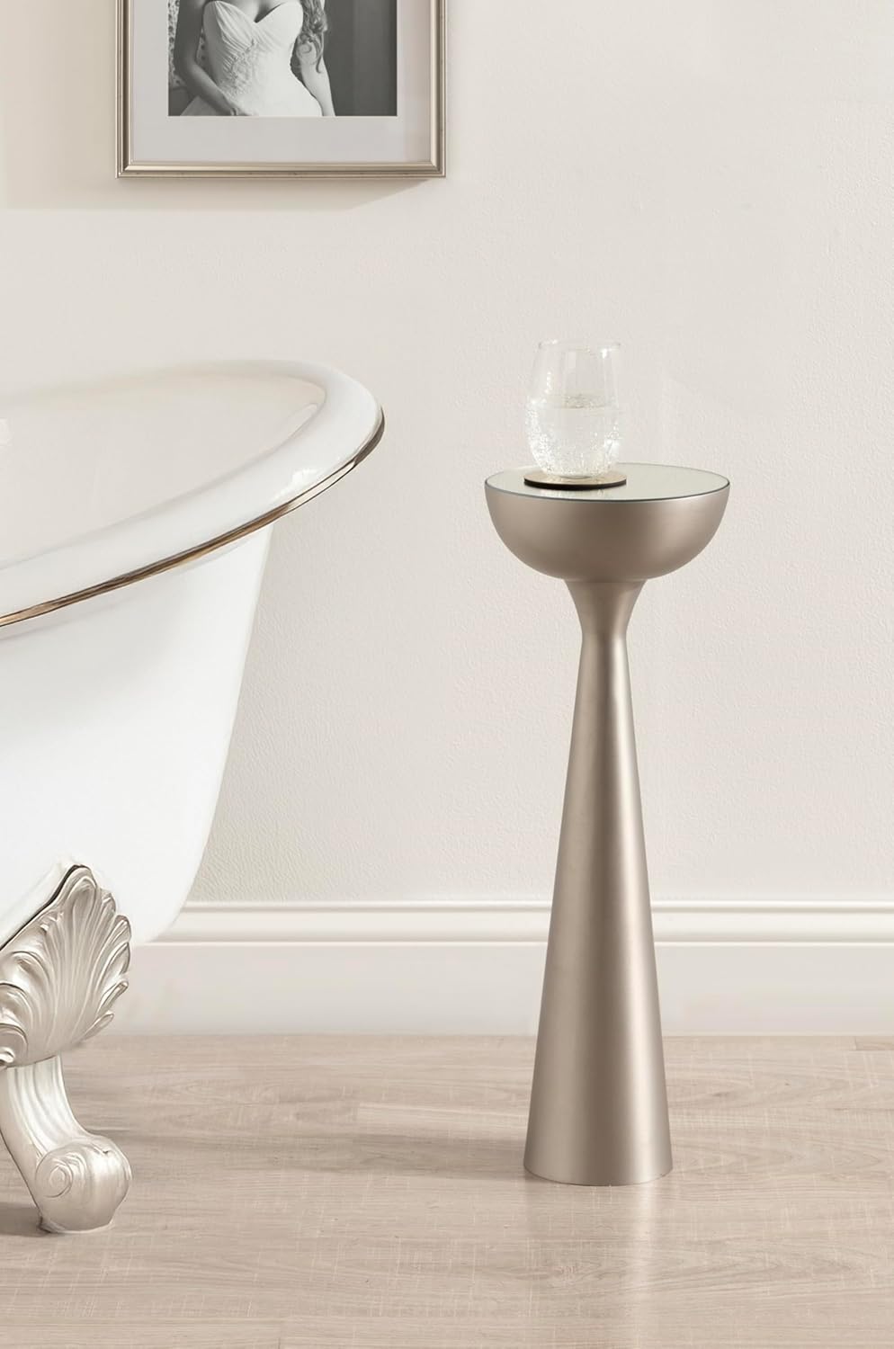 Kate and Laurel Chandon Mid-Century Sophisticated Drink Table; 8 x 8 x 23; Antique Nickel; Glam Sculptural Plant Pedestal Table for Use as Antique Mini Table or Bathtub Accent Table