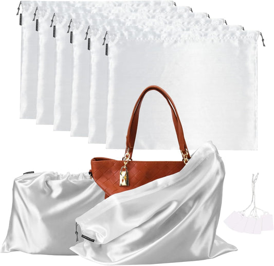 6 Pack Silk Dust Cover Bags for Handbags, Purses, Shoes & Boots - Dustproof Drawstring Bags - Travel Storage Pouches (White, 23.6 19.6 in)