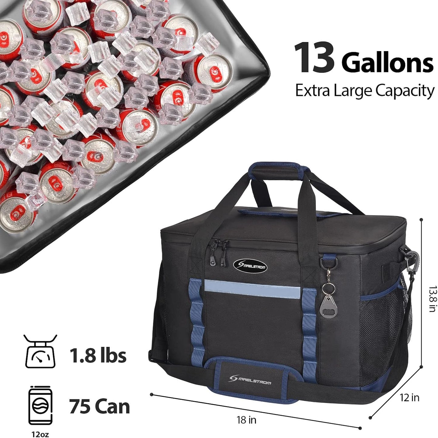 Maelstrom Collapsible Soft Cooler Bag, 24/30/60/75 Cans Beach Cooler, Ice Chest, Leakproof & Portable for Beach, Camping, Road Trips & Grocery Shopping