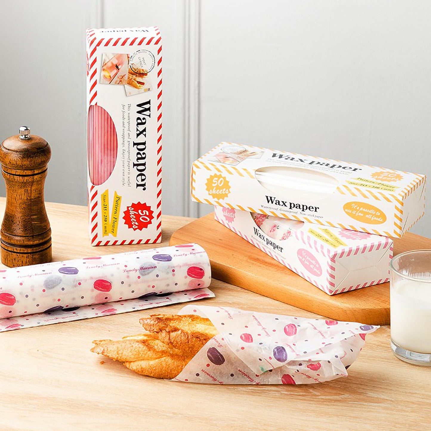 Sunch Craft 100 Sheets Wax Paper Sheets Heart & Rose Pattern Greaseproof Basket Liners Wrap Paper Sandwich Burger Chips Cookies Deli Paper Food Grade Baking Parchment 8.5 x 9.8 in