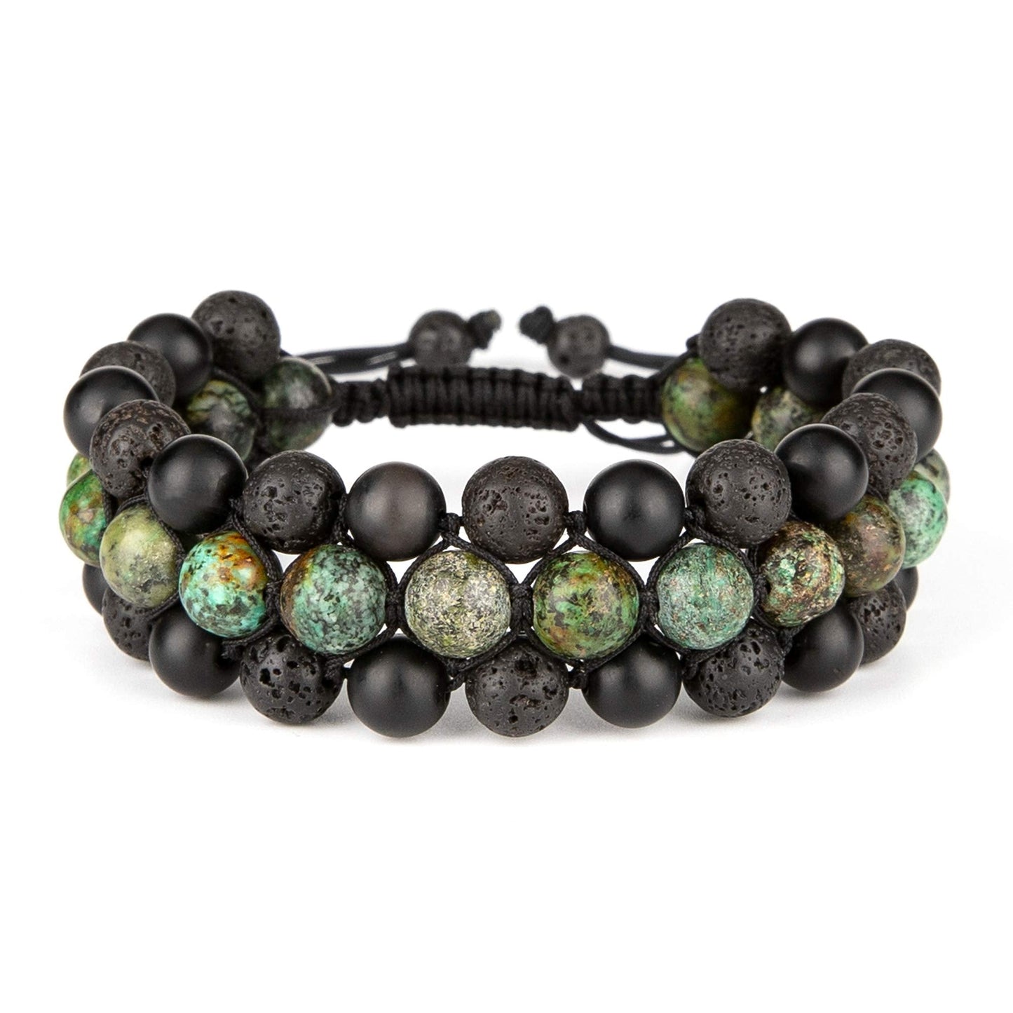 Bivei 8mm Natural Lava Rock Stone Bracelets for Men, Healing Crystal Essential Oil Diffuser Beads Bracelet Chakra Yoga Energy Anxiety Gemstone Bracelet - 3 Layer
