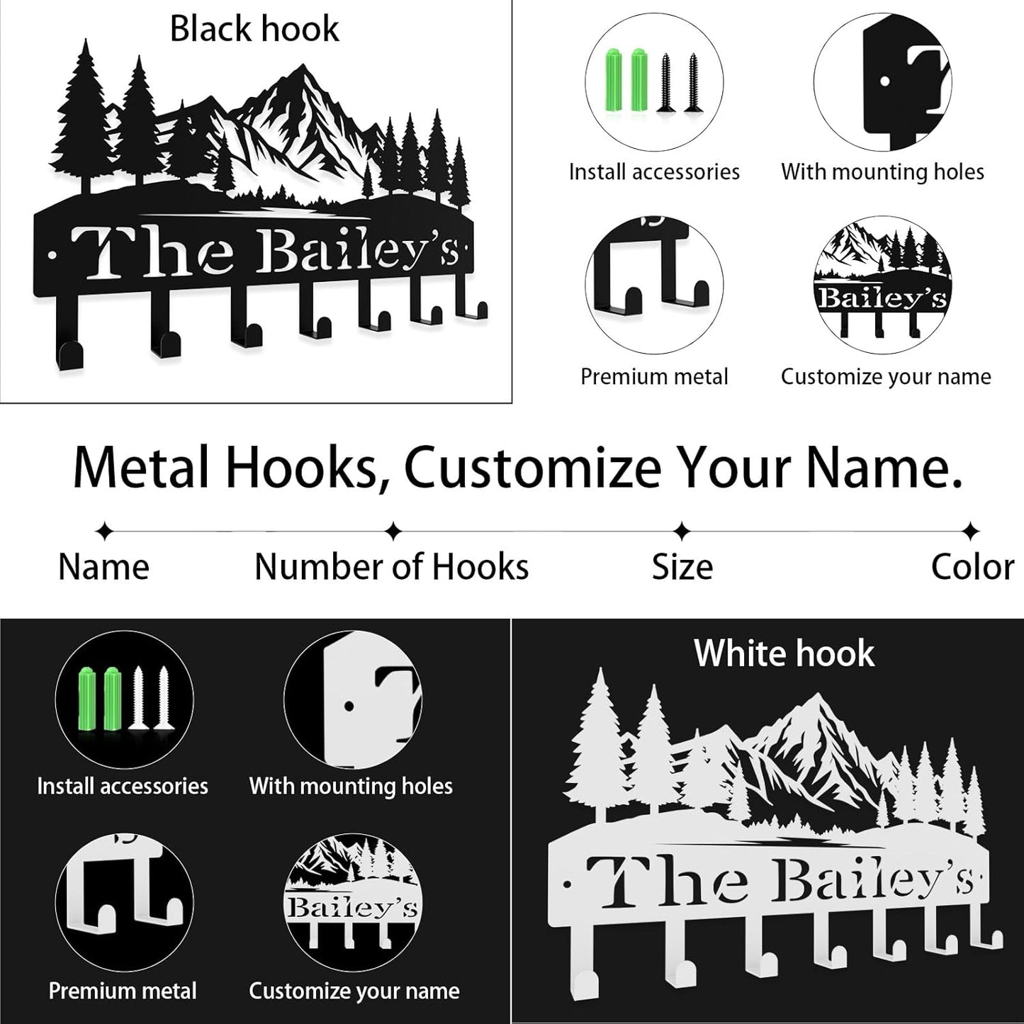 Personalized Key Hooks for Wall,Custom Name Lofty Mountain Key Holder Wall Mounted,Fashion Coat Rack,Metal Key Hanger with Hooks,Key Rack Organizer for Entryway,Hallway,Doorway
