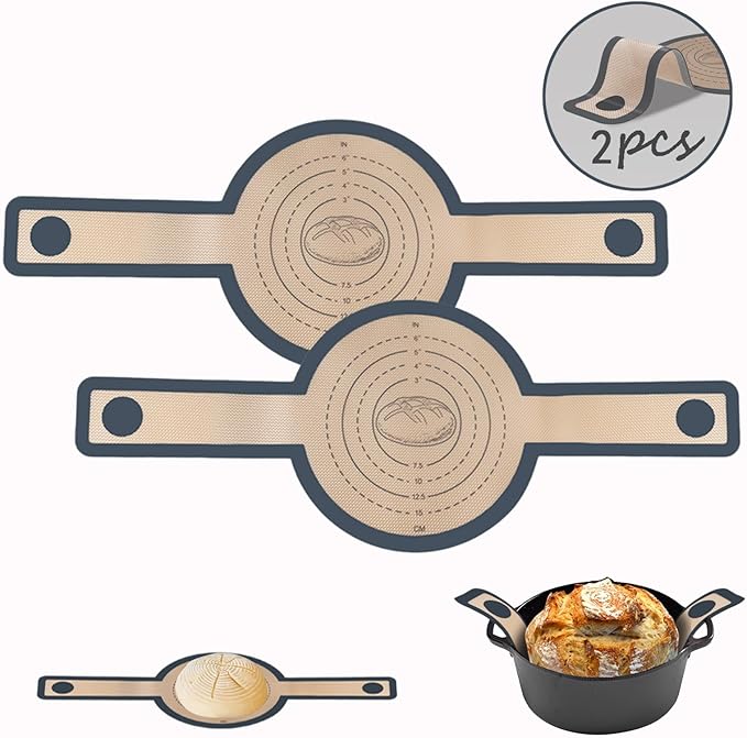 2 Pcs Silicone Bread Sling, Sourdough Bread Baking Supplies for Dutch Oven, Non-Stick & Easy Clean Reusable Dough Mat with Long Handles