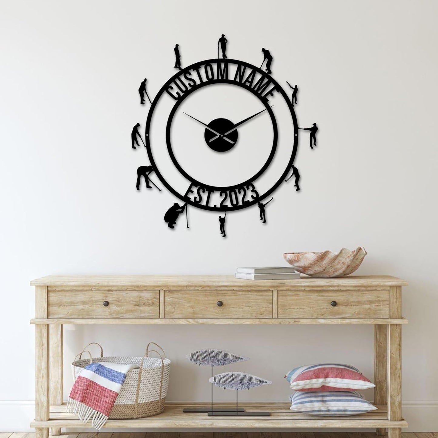 Custom Golfer Wall Clock Metal, Personalized Golf Wall Art Metal Signs with Name and Year, Gifts for Golfer, Golf Signs for Man Cave, Sports Wall Decor for Boys Bedroom Model-Disc11