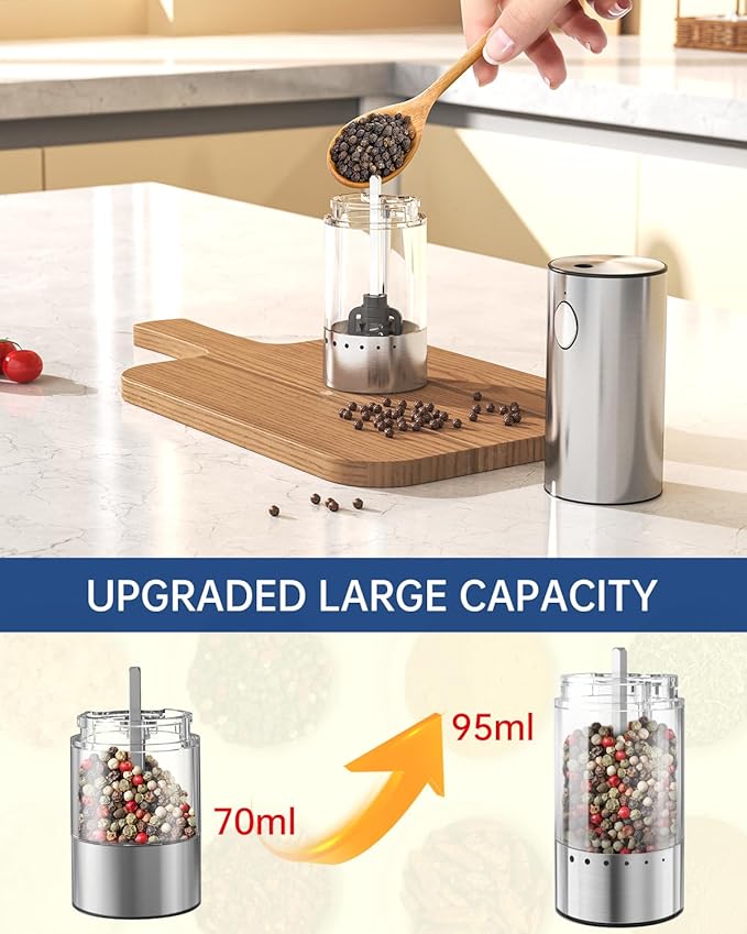 CIRCLE JOY Stainless Steel Electric Pepper Grinder, Rechargeable Pepper Mills with LED Light, 6-Level External Adjustable Coarseness for Easy Use