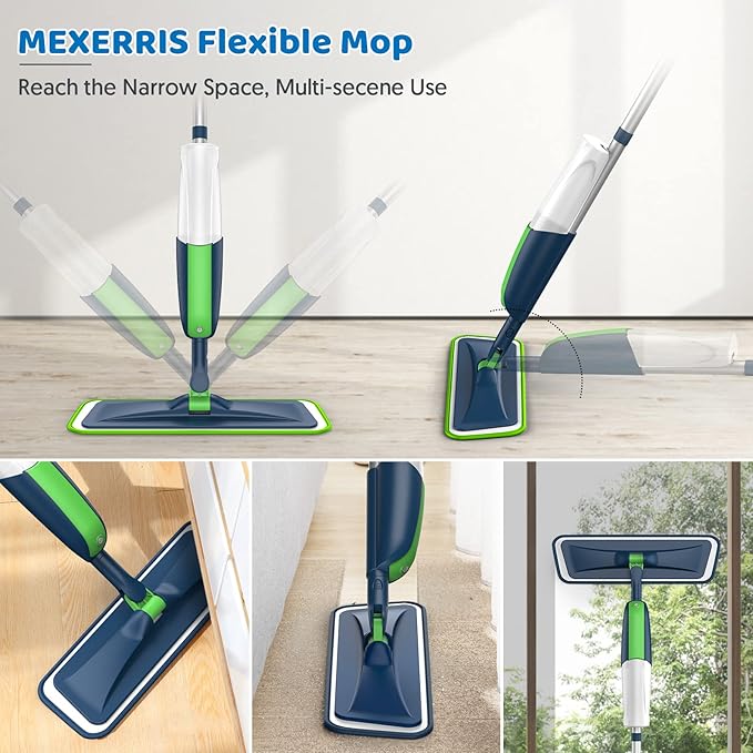 Spray Wet Mops for Hardwood Floor Cleaning: MEXERRIS Hard Wood Floor Flat Mop with Sprayer 5 Microfiber Washable Pads 2 Bottles - Dust Dry Mops Home Commercial Use for Laminate Vinyl Tiles Ceramic