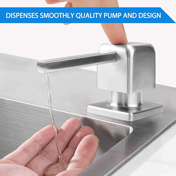 Built in Dish Soap Dispenser for Kitchen Sink, Lotion Dispenser Refill from The Top with Stainless Steel Pump Head 17 OZ Bottle Built in Countertop Under Sink, Brushed Nickel