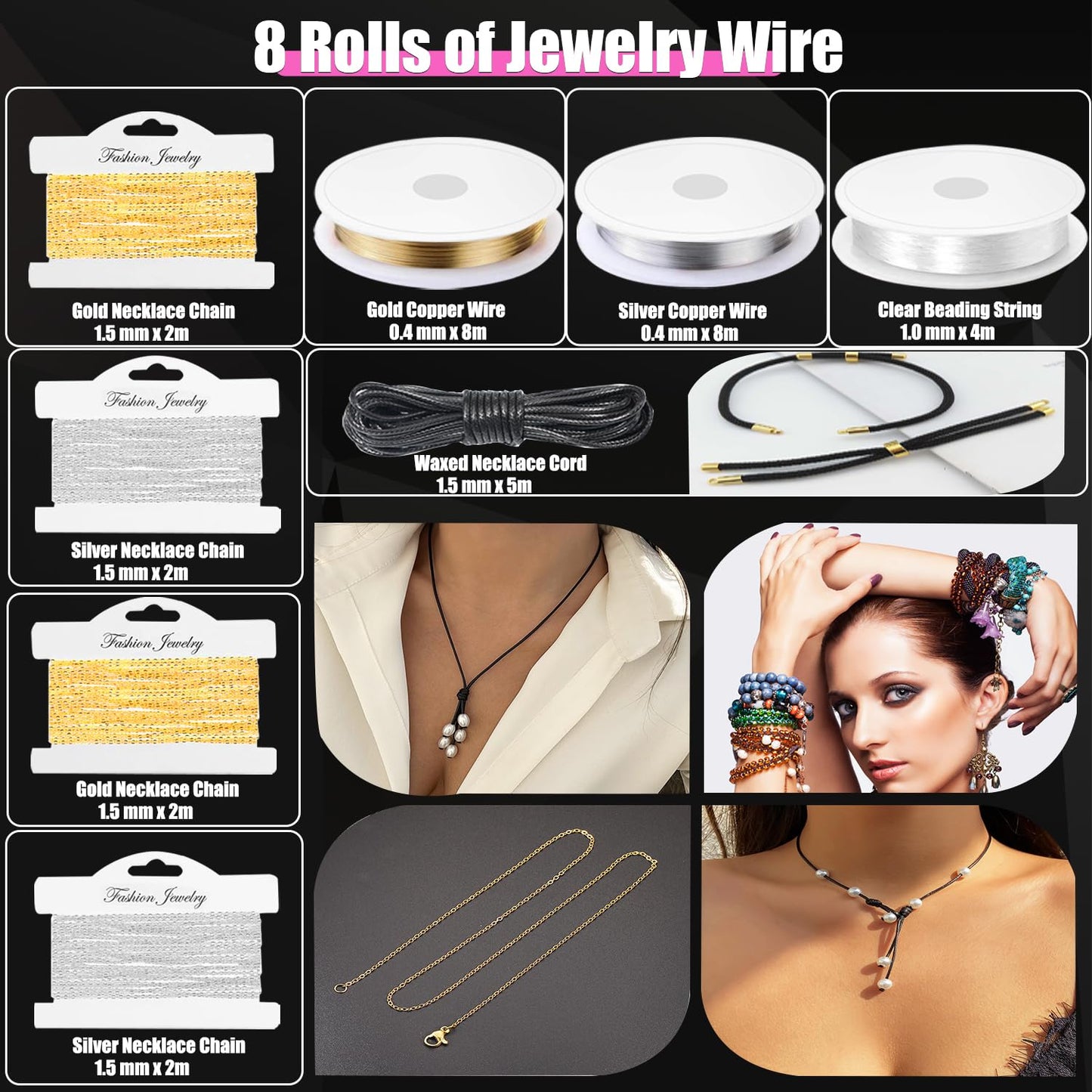 MONVICT Jewelry Making Supplies Kit with Jewelry Making Tools, Findings, Necklace Chain, Jewelry Wires, Adjustable Magnifier, Carry Bag, Meet All the Needs of Jewelry Making, Repair, Beading