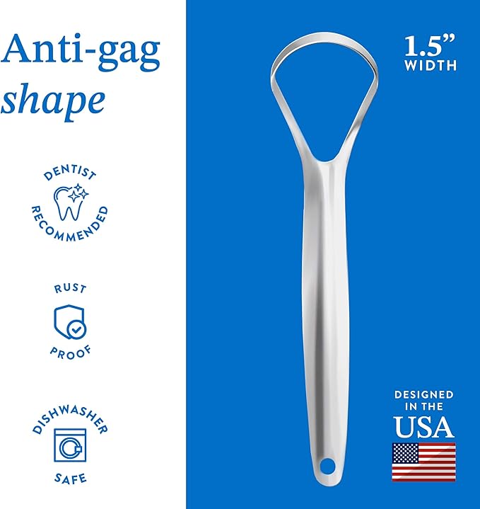 Mouthology Metal Tongue Scraper, Reduce Bad Breath in Seconds, Stainless Steel Tongue Cleaners for Adults, Metal Tounge Scrubber, Tongue Scraper Cleaner for Fresh Breath Tongue Brush (One Pack)