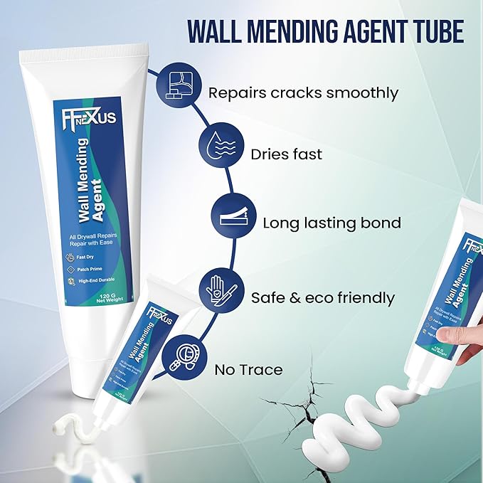 Drywall Repair Kit – 120 g Fast Dry Putty Tube with 2 × 2″ Wall Patch Mesh, Scraper & 2 × P180 Sandpapers | Quick-Dry Spackle & Sheetrock Crack Filler for Wall, Ceiling & Plaster Hole Repair