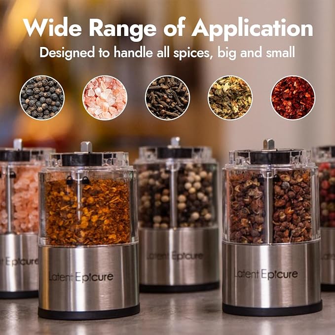 Electric Salt and Pepper Grinder (SINGLE) - Rechargeable USB-C - Stainless Steel Salt, Pepper or Spice Mill with LED Light - One Handed Operation - Adjustable Ceramic Grinders