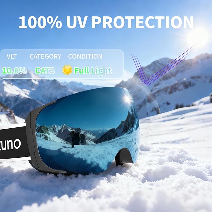 Ski Goggles for Men Women Adult & Youth, OTG Snowboard Goggles Anti Fog, Snow Goggles UV Protection Wide Vision
