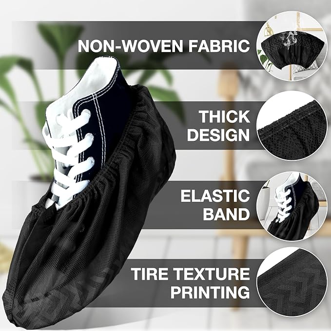 600 Packs Disposable Boot Shoe Covers Non Slip Thick Extra Booties for Shoes Covers Durable for Men Women (Black)