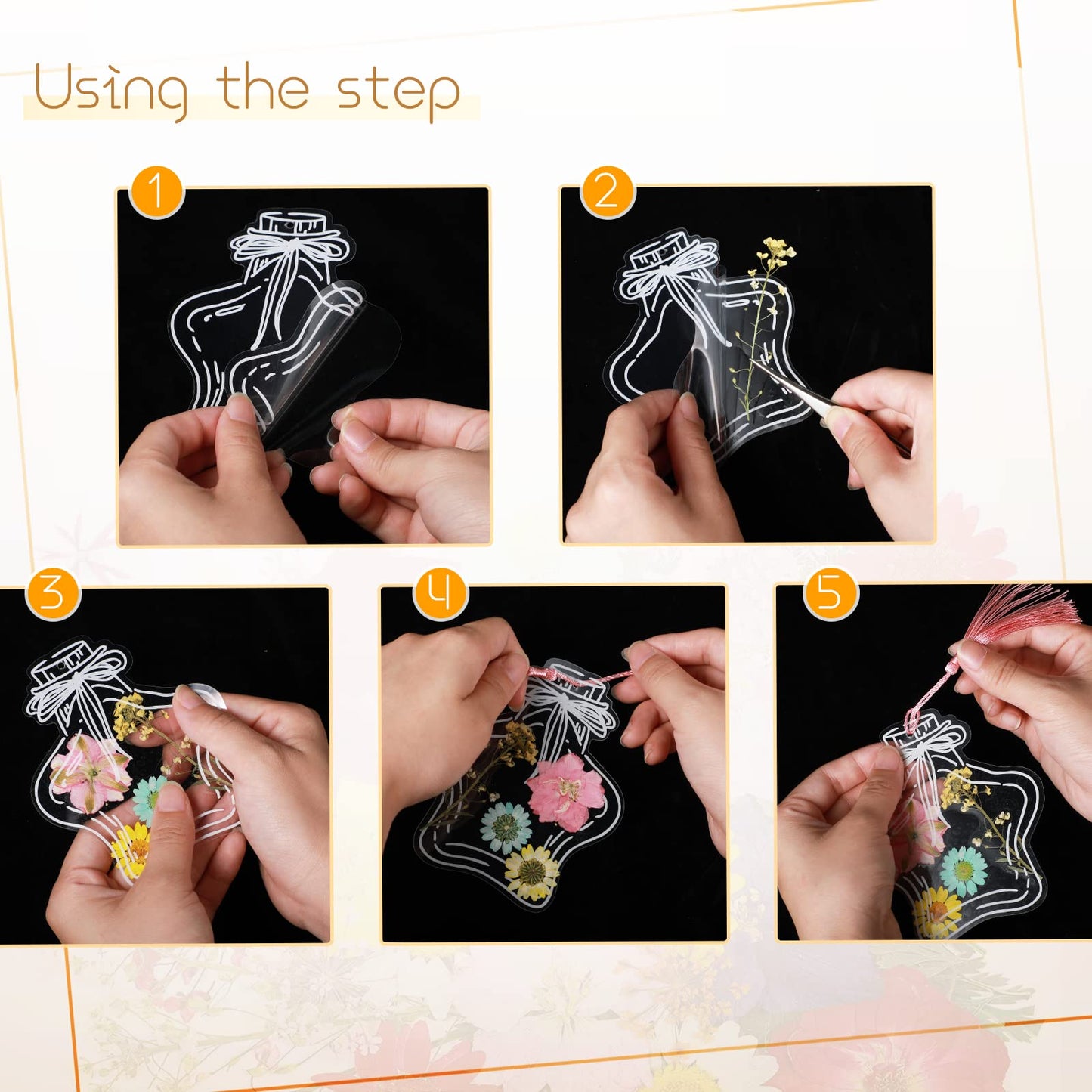 TaoBary 91 Pcs DIY Handmade Transparent Dried Flower Bookmark Set Include Butterflies Clear Bookmarks Dried Flowers Colorful Tassels and Tweezer for Book Bottle Supplies(Classic Color)