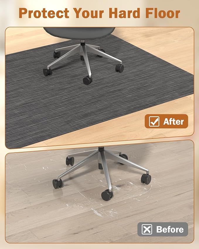 Blvornl Office Chair Mat for Hardwood Floor, 35.4"*47.2" Desk Computer Mat for Hard Wood, Large Anti-Slip Hard Floor Protector Rolling Chair Mat, PVC Desk Rug for Office Black