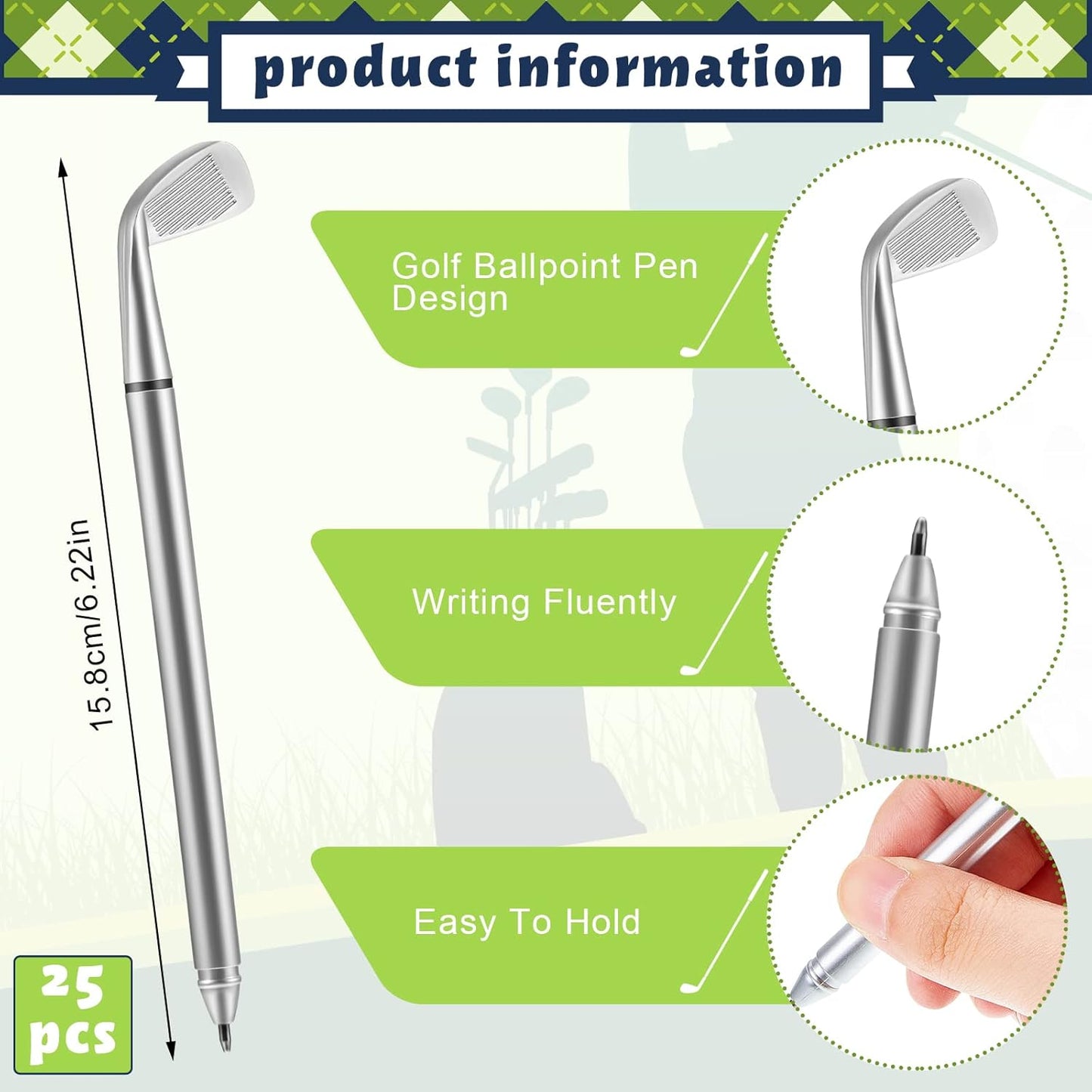 Yaomiao 25 Pieces Golf Ballpoint Pen Mini Golf Clubs Decorative Funny Sports Ergonomic Pen Club Props Black Ink for Students Coworkers Office Stationery Supplies