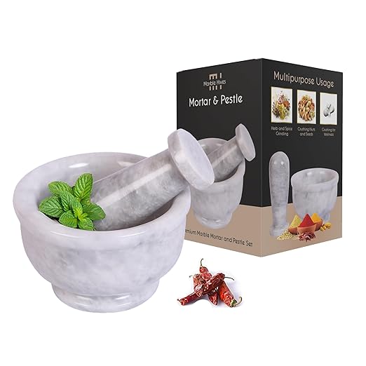 Exquisite Marble Mortar and Pestle Set - Your Ultimate Kitchen Essential for Grinding Spices, Making Guacamole, Salsa, Pesto, and Crushing Pills (White, Bowl Shape (4"))