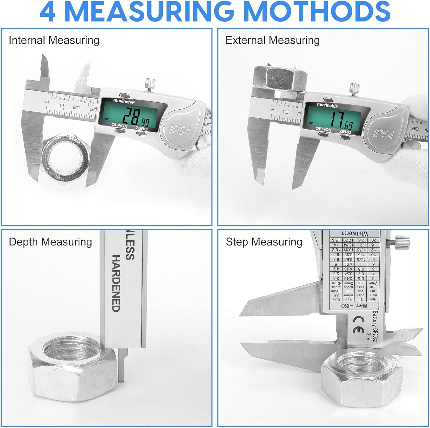 Digital Caliper Measuring Tool, IP54 Waterproof Electronic Micrometer Caliper, Stainlee Steel Vernier Caliper with Large LCD Screen, Inch Metric Fraction Conversion, 6 Inch for Household/DIY