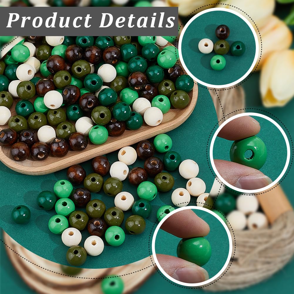 PONABEADIY 1 Box 250pcs 16mm 5 Colors Round Wooden Beads with Jute Twines Spray Painted Natural Ball Macrame Dyed Schima Wooden Loose Bead Bulk for Jewelry Making Necklaces Bracelets DIY Craft Supply
