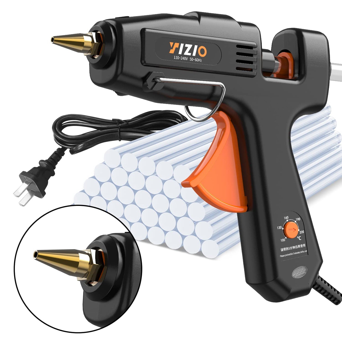 IZIO Full Size Hot Glue Gun and Sticks Set, 100-220W Adjustable Temperature, Fast Preheating Heavy Duty Industrial Gluegun, 30 Hot Glue Sticks For Crafting, Diy and Repairs (Black)