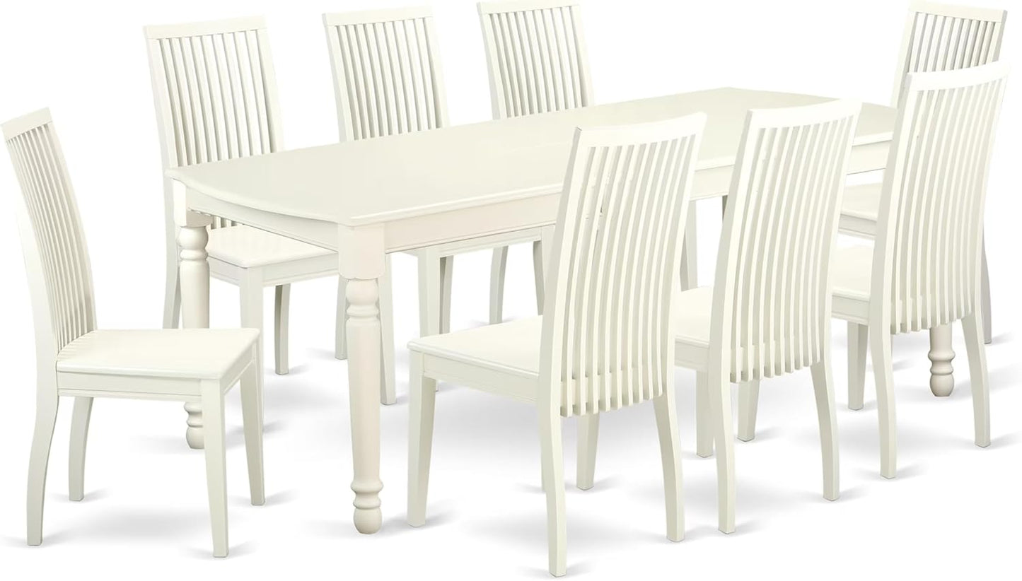East West Furniture DOIP9-LWH-W 9 Piece Dining Set Includes a Rectangle Dining Table with Butterfly Leaf and 8 Kitchen Chairs, 42x78 Inch, Linen White