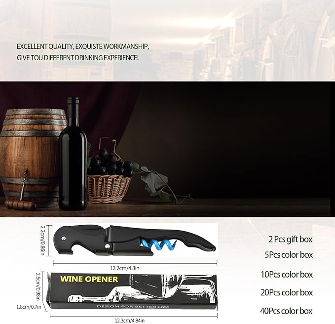 Wine Opener Waiter Corkscrew, Professional Wine Key for Servers, Bartender with Foil Cutter, Manual Wine Bottle Opener Double Hinged (20, Black Blue)