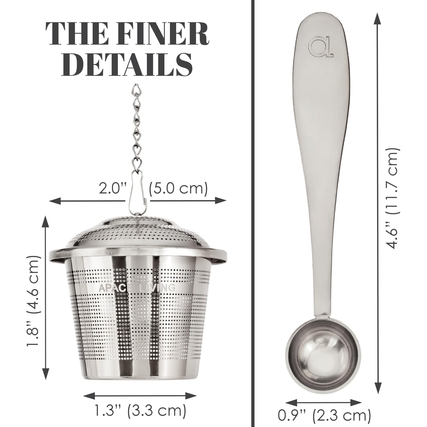 Tea Infuser (Set of 2) with Tea Scoop and Drip Dray - Ultra Fine Tea Strainer for Loose Leaf Tea - Stainless Steel Tea Steeper for a Superior Brewing Experience