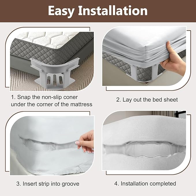 Dyale Bed Sheet Holders, Heavy Duty Straps for Fitted Sheets, Secure Fasteners for Twin Queen King Mattress Sizes (Grey)