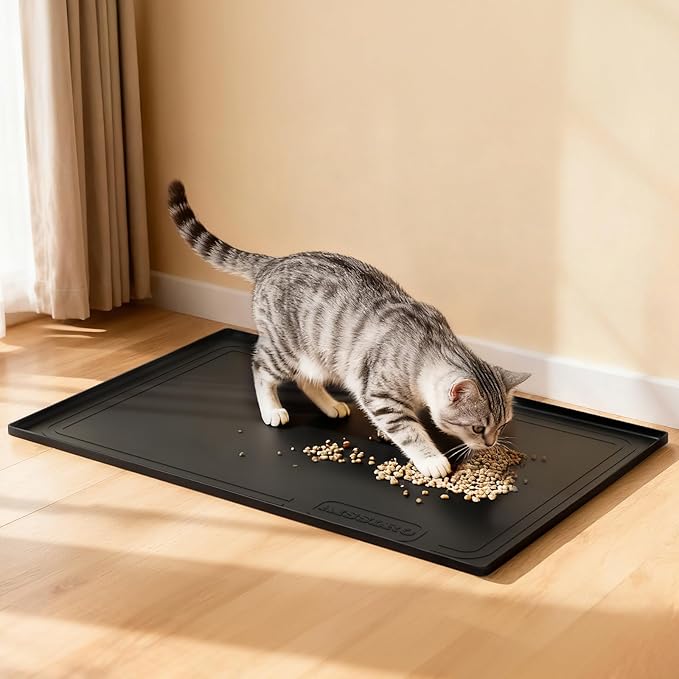 Under Sink Mat 28" X 19", Waterproof Silicone Under Sink Mats for Kitchen, Anti-Leak Shelf Liner & Cabinet Protector with Raised Edge, [BPA Free] Bathroom Tray Home Organizer, Black
