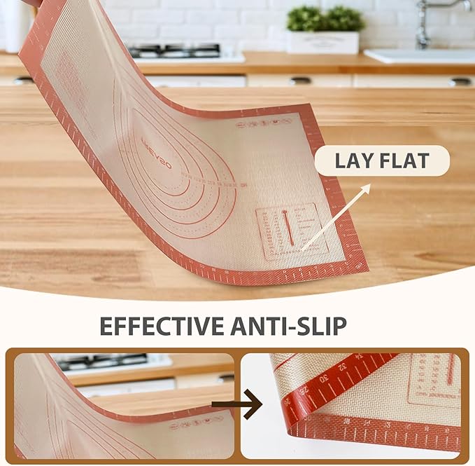Silicone Baking Mat with Measurements, Extra Large 0.7mm 24" x 16" Pastry Dough Sheet, Pie Crust Rolling sourdough tools Supplies for Making Pizza, Pie, Christmas Cookies, Bread, Non Stick